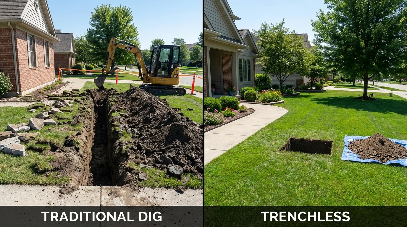 Trenchless sewer repair with minimal yard damage versus traditional excavation in San Carlos, CA